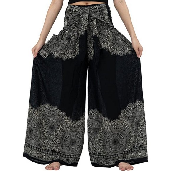Boho Flare Pants For Women - Rave High Waist Bell Bottom Retro 70s Disco Legging Floral Palazzo Wide Leg Trousers, Green